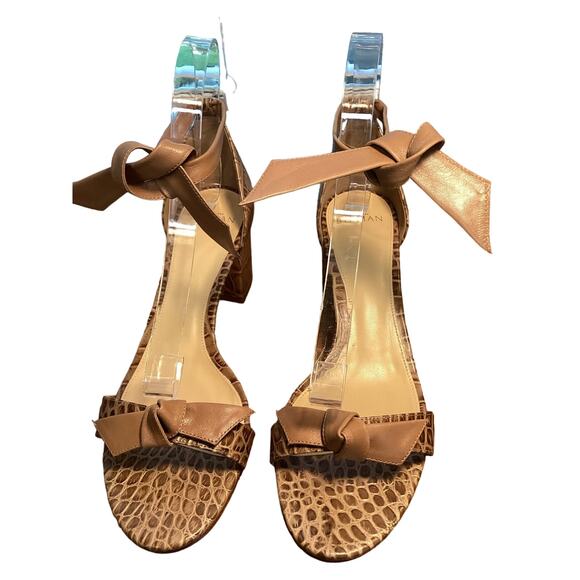 Alexandre Birman Clarita Beige Nude Croc Block Heel Sandal Ankle Wrap 40.5  9.5 - Picture 2 of 9